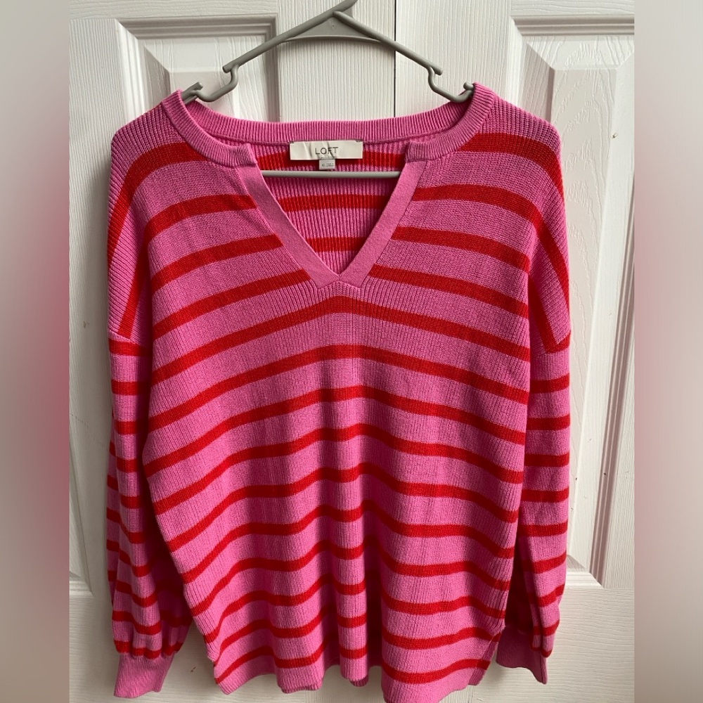 LOFT Vibrant Pink and Red Knit Top